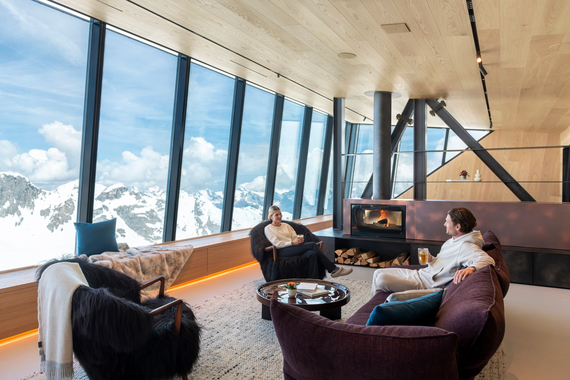 Luxury alpine lounge at Cabane Tortin