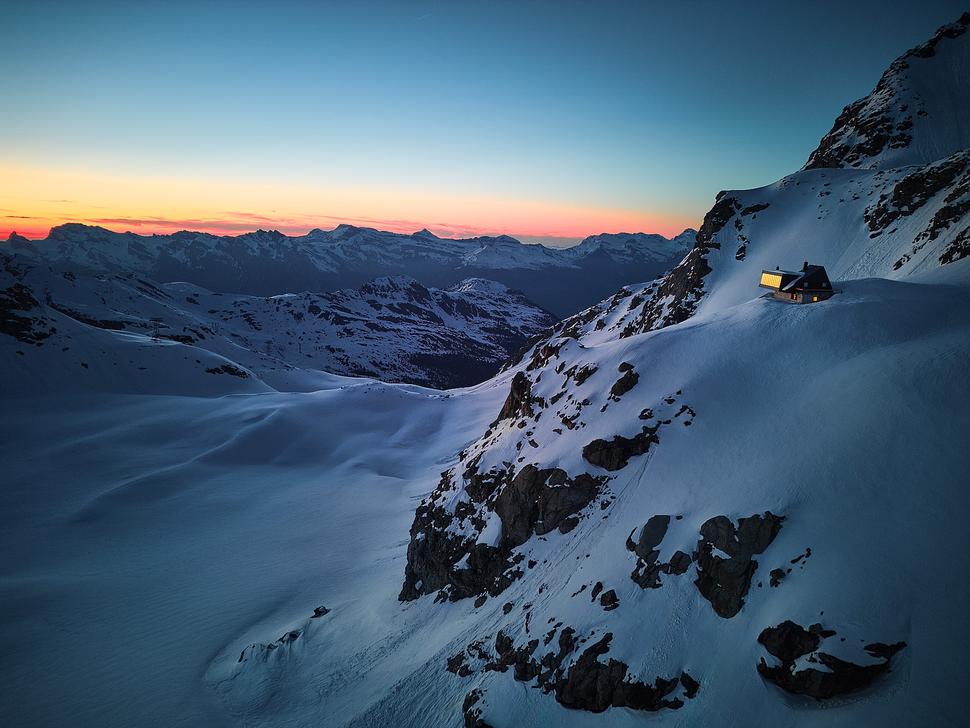 Sunset over the Swiss Alps from Cabane Tortin